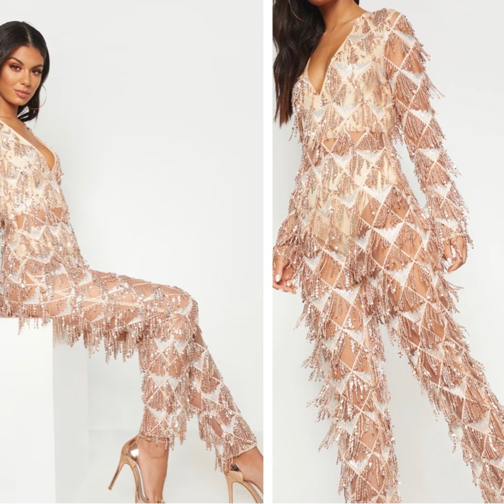 Rose gold bodysuit from Pretty Little Thing. Bottoms not included.